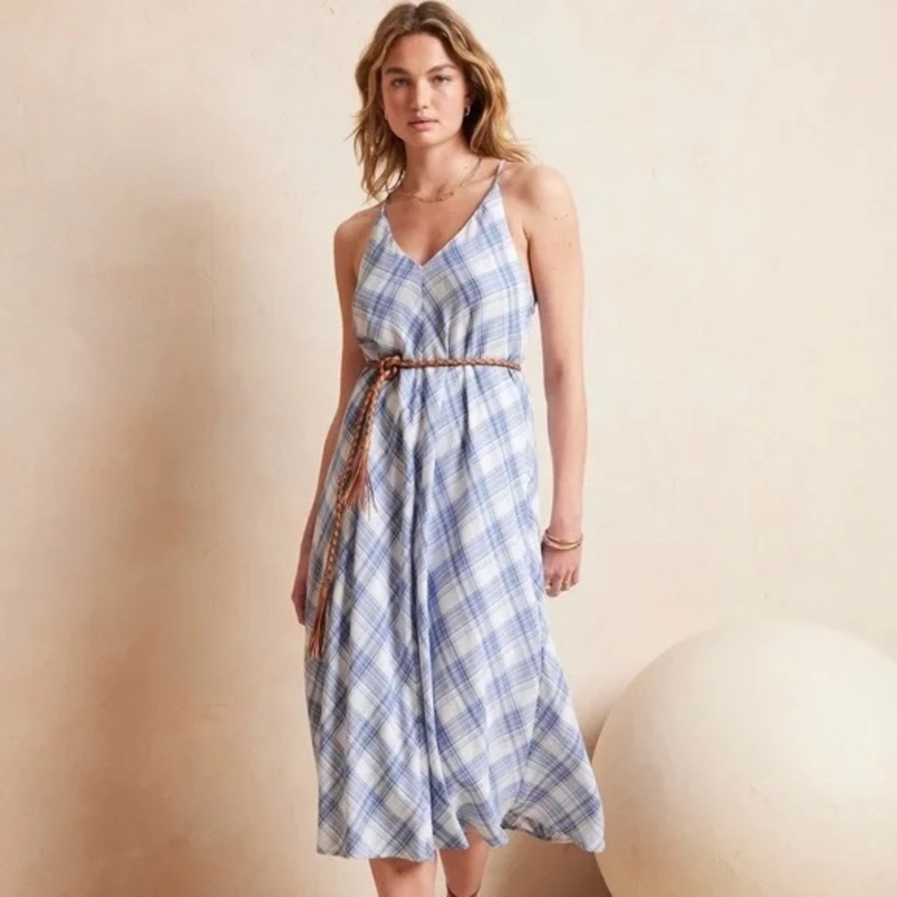 Banana Republic Light Blue Plaid Midi Dress